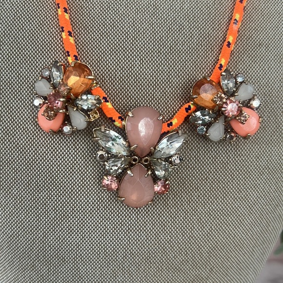 Crewcuts By J.Crew paracord neon orange pink with sparky stone   necklace 16” - Picture 3 of 8